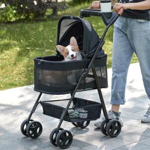 3 in 1 Folding Dog Stroller, Zoosky Pet Stroller for Small/Medium Dogs, Cat Stroller w/Removable Carrier, Car Seat, Sun Shades, Waterproof …