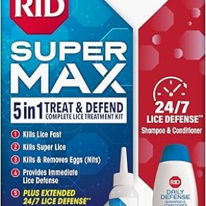 RID Super Max Lice Treatment Kit, Kills Lice & Super Lice & Eggs + 24/7 Lice Defense, Pesticide Free, 3.4 FL OZ Solution + 6.8 FL OZ Daily D…