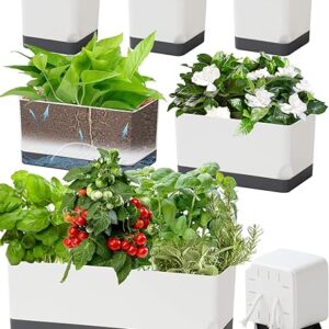 Self Watering Planters Pots for Indoor Plants, 7 Pack 4+8+17 Inch Plastic Window Boxes Planters Herb Planter, Rectangle Rectangular Planter…