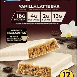 Atkins Coffee House Collection Vanilla Latte Bar, 16g Protein, 2g Sugar, 4g Net Carbs, 13g Fiber, 12 Count