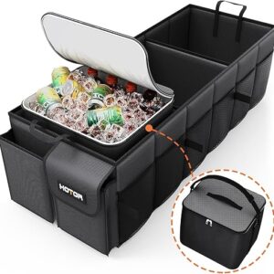 HOTOR Trunk Organizer for Car & SUV, Sturdy Car Organizer with Removable Car Cooler, Large Foldable Trunk Organizer with Cooler for Car, 3 C…