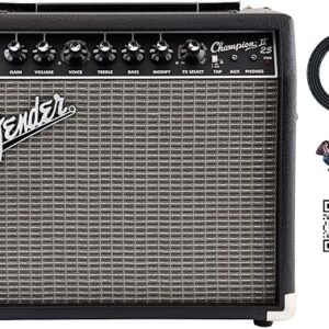 Fender Champion II 25 Watt Guitar Combo Amplifier Bundle with Cable, Austin Bazaar Exclusive 12-Pack Picks, and Instructional Video