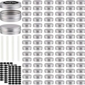 96 Pack Round Cans with Screw Lid 2 Oz Aluminum Metal Tins DIY Food Candle Containers for Lotion Bars, Balms, Salve, Spices, Beard Balm, Cra…