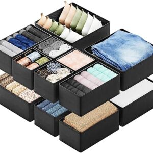 SpaceAid Drawer Organizer Clothes, 12 Pack Dresser Organizer Bins for Nursery, Closet Organization and Storage Dividers for Clothing, Baby Clothes, Underwears, Socks (Black)