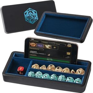 Sanctum Dice Box – Premium Case & Dice Tray for DND – Phone/Pen Slot, Magnetic Lid and Storage for your Sets, Mini’s and More – Felt-Lined …