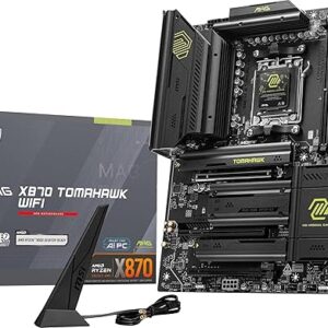 MSI MAG X870 Tomahawk WiFi Gaming Motherboard (AMD Ryzen 9000/8000/7000 Series Processors, AM5, DDR5, PCIe 5.0, M.2 Gen5, SATA 6Gb/s, USB 4…