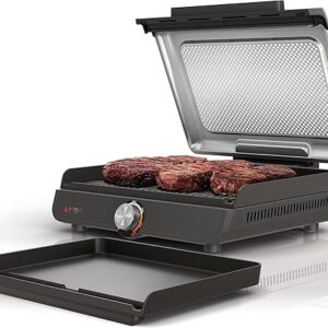 Ninja Griddle and Indoor Grill, 14’’, Electric Grill, For Steak, Burgers, Salmon, Veggies, and More, Pancake Griddle, Nonstick, Dishwasher Safe, 500F, Even Cooking, Silver, GR101