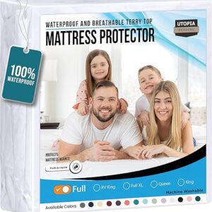 Utopia Bedding Waterproof Mattress Protector Full Size, Premium Terry Mattress Cover 200 GSM, Breathable, Fitted Style with Stretchable Pockets (W…