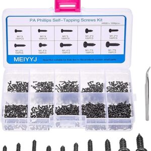 10 Kinds Small Multi-Purpose M1 M1.2 M1.4 M1.7 Phillips Head Micro Screws Self-Tapping Electronic Screws Assortment Kit Pack of 1000