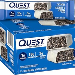 Quest Nutrition Crispy Cookies & Cream Hero Protein Bar, 18g Protein, 1g Sugar, 3g Net Carb, Gluten Free Protein Snack, Keto Friendly, 12 C…