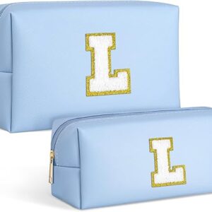 TOPEAST Monogrammed Gifts for Women, Personalized Initial Cosmetic Bag With Zipper, 2 PCS Makeup Pouch Makeup Organizer Bag PU Leather Wate…