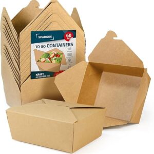 Chinese Takeout Storage Containers (60 Pack) 45oz – Kraft Brown Cardboard Paper Togo – Take Out Boxes -Biodegradable Eco To Go Food For Res…
