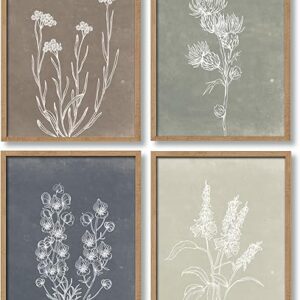 Heiple Framed Boho Wall Art Set of 4 Wooden Wall Art for Rustic Vintage Farmhouse Home Living Room Bedroom Bathroom Kitchen Wall Decor (Brow…