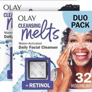 Olay Cleansing Melts + Retinol Face Cleanser, 64 ct. total (2 x 32 ct.), Water-Activated Face Wash to Clean, Tone, and Refresh