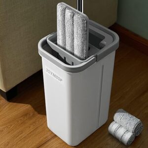 JOYMOOP Mop and Bucket with Wringer Set, Hands Free Flat Floor Mop and Bucket, with 3 Washable Microfiber Pads, Wet and Dry Use, Floor Clea…