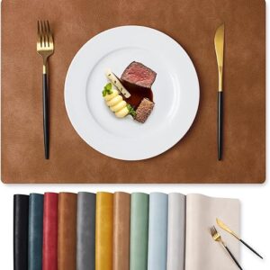 MOSAYT Vinyl Placemats Set of 12-12 X 17 Inch – Faux Leather 100% Waterproof Oil-Proof Wipeable PU Place Mats, Heat Resistant Reversible Ta…