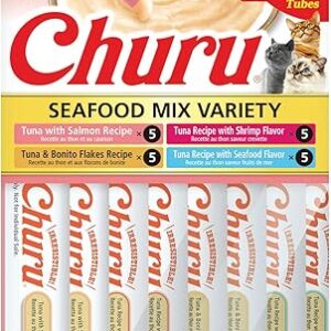 INABA Churu Cat Treats, Grain-Free, Lickable, Squeezable Creamy Purée Cat Treat/Topper with Vitamin E & Taurine, 0.5 Ounces Each Tube, 20 T…