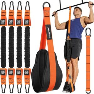 Pull Up Assistance Bands Set – 4 Heavy Duty Resistance Bands 300lbs, Adjustable Weight/Size with Footrest for Home Gym Strength Training