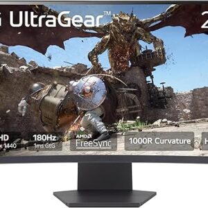 LG 27GS60QC-B Ultragear Curved Gaming Monitor 27-Inch QHD (2560×1440) 180Hz 1ms 1000R AMD FreeSync HDR10 HDMIx2 DisplayPort Borderless Desi…