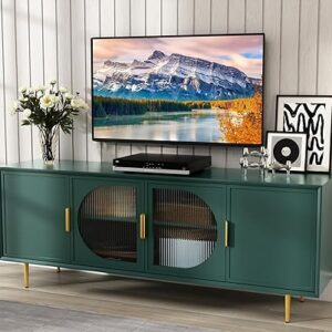 ARTPOWER Modern TV Stand for TVs up to 70+ inch, Glass Door Television Console Table with Gold Leg, Entertainment Center with Storage Cabin…