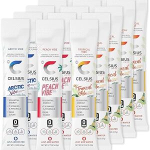 Celsius On The Go Powder Sticks New Variety Pack | Zero Sugar | Tropical Vibe, Peach Vibe | 15 count