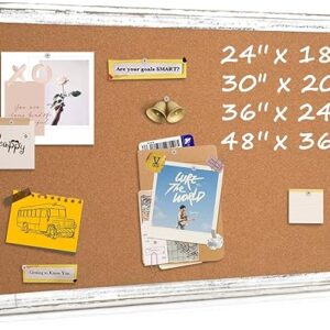 Cork Board Bulletin Board – 36″ x 24″ – Rustic White Frame Corkboard for Wall – Decorative Message Board, Vision Board, Pin Board