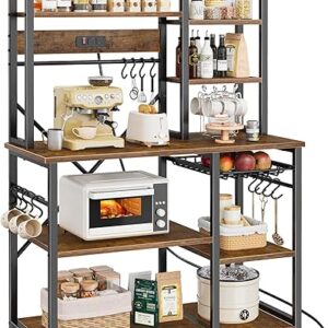SUPERJARE Large Bakers Rack with Power Outlets, 6-Tier Microwave Stand, Coffee Bar with 12 S-Shaped Hooks, Kitchen Shelf with Wire Basket, 3…