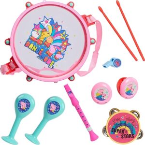 Peppa Pig Party Drum Set, 10-Pieces, 6 Musical Instruments, Pretend Play, Musical Education, Kids Toys for Ages 18 Month, Amazon Exclusive b…