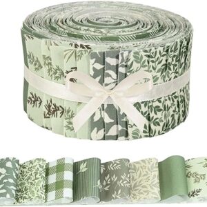 40 Pcs Sage Green Floral Cotton Fabric Jelly Roll Spring Sage Leaves Fabric Strips for Quilting Crafting Precut Patchwork for Gift Sewing DIY Crafts Cotton Fabric Bundles Strips (Sage Green Flower)