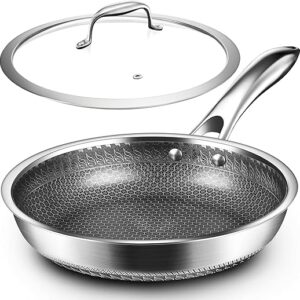 MDHAND 10-Inch Nonstick Frying Pan with Tempered Glass Lid – Premium Stainless Steel Skillet with Stay-Cool Handle, Dishwasher & Oven Safe,…