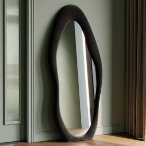 Honyee Full Length Mirror, 63″ x 24″ Wall Mirror, Flannel Wrapped Wooden Frame Floor Mirror, Irregular Wavy Mirror Hanging or Leaning Agains…