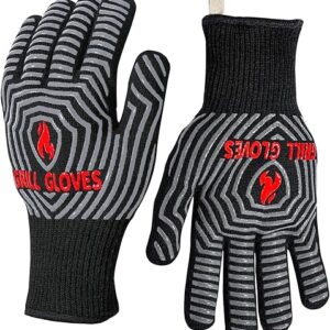 QUWIN BBQ Gloves, Oven Gloves 1472℉ Extreme Heat Resistant, Grilling Gloves Silicone Non-Slip Oven Mitts, Kitchen Gloves for BBQ, Grilling,…