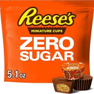 REESE’S Zero Sugar Miniatures Chocolate Peanut Butter Cups, Candy Bag, 5.1 oz