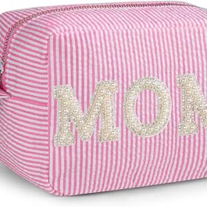 Gift for Mother,Birthday Gifts for Women,Mom,BaBy,Bling Pearl Rhinestone Zipper Pouch,Large Stripe Seersucker Makeup Bag Cosmetics Bag Diap…