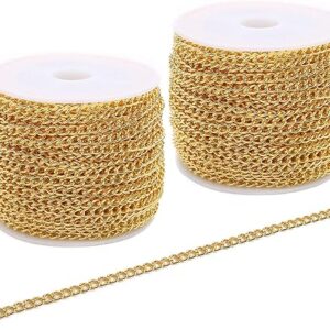 SWTOOL 60 Feets /20 Yards Metal Gold Link Chains, Iron Bulk Curb Chain for DIY Craft Jewelry Chain Making, 2 Rolls x 10 Yards (Gold)