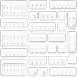 Vtopmart 25 PCS Clear Plastic Drawer Organizers Set, 4-Size Versatile Bathroom and Vanity Drawer Organizer Trays, Storage Bins for Makeup, …