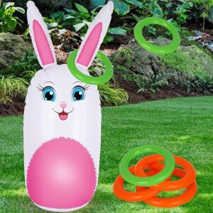 ArtCreativity Easter Bunny Inflatable Ring Toss Game – Easter Games for Kids with Inflatable Bunny and 6 Rings – Weighted Bottom to Keep The Rabbit Upright – Family Outdoor Games for Kids and Adults