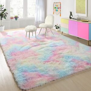Rainbow Fluffy Plush Area Rugs for Kids