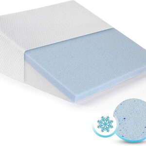 Healthex Bed Wedge Pillow Cooling Memory Foam Top – Elevated Support Cushion for Lower Back Pain, Acid Reflux, Heartburn, Allergies, Snorin…