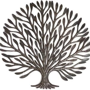 Fall Decor, Falling Leaves Tree of Life, Indoor Outdoor Garden Wall Hanging Plaque, Handmade in Haiti 23 x 23 Inches