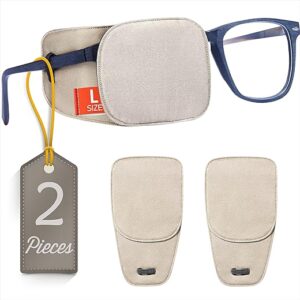 2Pcs Large Silk Eye Patches for Adults Kids Glasses to Cover Either Eye (Large, Khaki)