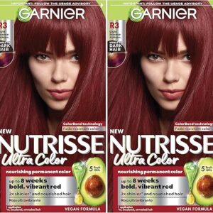 Garnier Hair Color Nutrisse Ultra Color Nourishing Creme, R3 Light Intense Auburn (Red Hibiscus) Permanent Hair Dye, 2 Count (Packaging May…