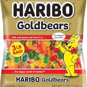 HARIBO Gummi Candy, Original Goldbears Gummy Bears, 3 Pound Party Size Bag (Pack of 4) Delicious Soft & Chewy Sweet Snacks, Assorted Fruity…