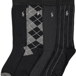 Polo Ralph Lauren Men’s Assorted Pattern Dress Crew Socks-4 Pair Pack-Soft and Lightweight Cotton Comfort