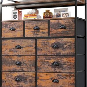 EnHomee Dresser with 9 Drawer, TV Stand Dresser for Bedroom with 2 Shelves, Fabric Dressers & Chest of Drawers with Wood Top, for Bedroom, C…