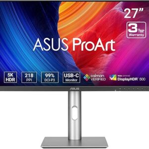 ASUS ProArt Display 27” 5K HDR Professional Monitor (PA27JCV) – 5K (5120 x 2880), IPS, 99% DCI-P3, 100% sRGB, ΔE < 2, USB-C PD 96W, Calman V…