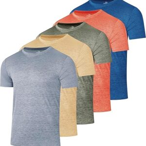 Real Essentials 5 Pack: Men’s Short Sleeve Dry Fit Active Crew Neck T Shirt – Athletic Running Gym Workout Tee Tops