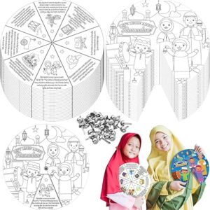 Spiareal 30 Set Ramadan Coloring Wheel Crafts for Kids Eid Mubarak DIY Crafts with Silver Fasteners Color Your Own Ramadan Art Wheel Kit fo…