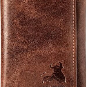 BULL GUARD Best Leather Men’s RFID Trifold Wallet With ID Great Outdoor Wallet