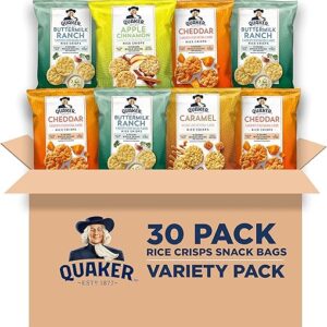 Quaker Rice Crisps, Gluten Free, 4 Flavor Sweet and Savory Variety Mix, Single Serve, 30 count
